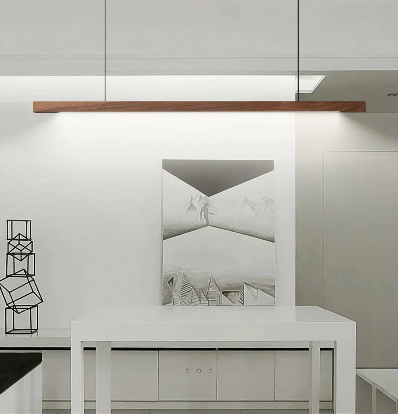 Hanglamp Hout LED Lineair Dimbaar 80cm 120cm 150cm Eettafel Keuken Woonkamer | Sansoti