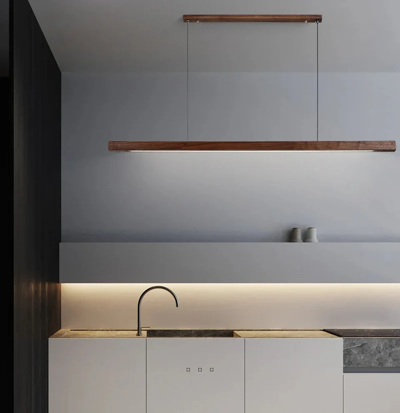 Hanglamp Hout LED Lineair Dimbaar 80cm 120cm 150cm Eettafel Keuken Woonkamer | Sansoti