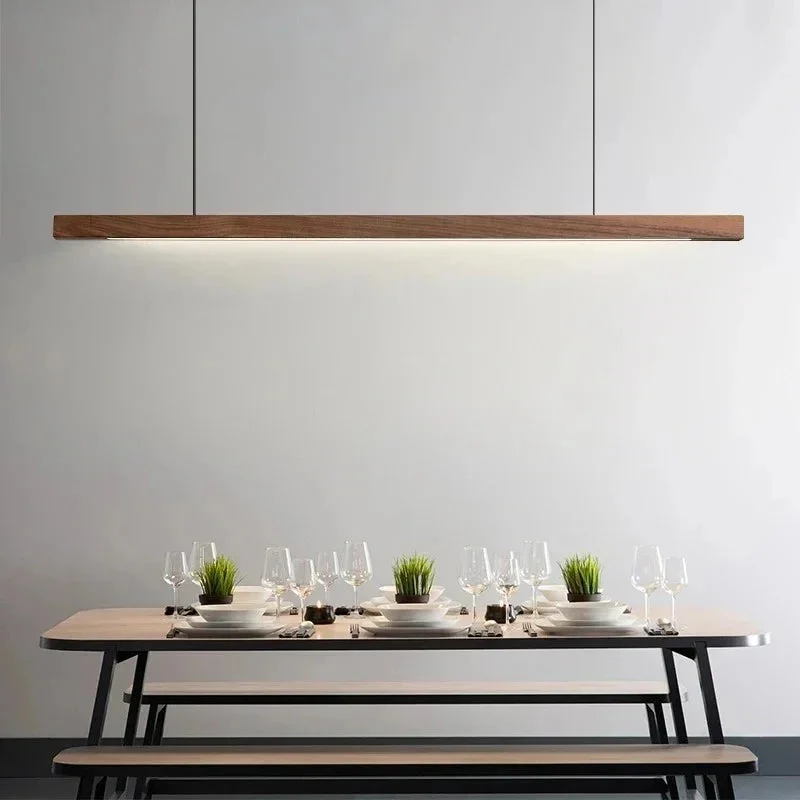 Hanglamp Hout LED Lineair Dimbaar 80cm 120cm 150cm Eettafel Keuken Woonkamer | Sansoti