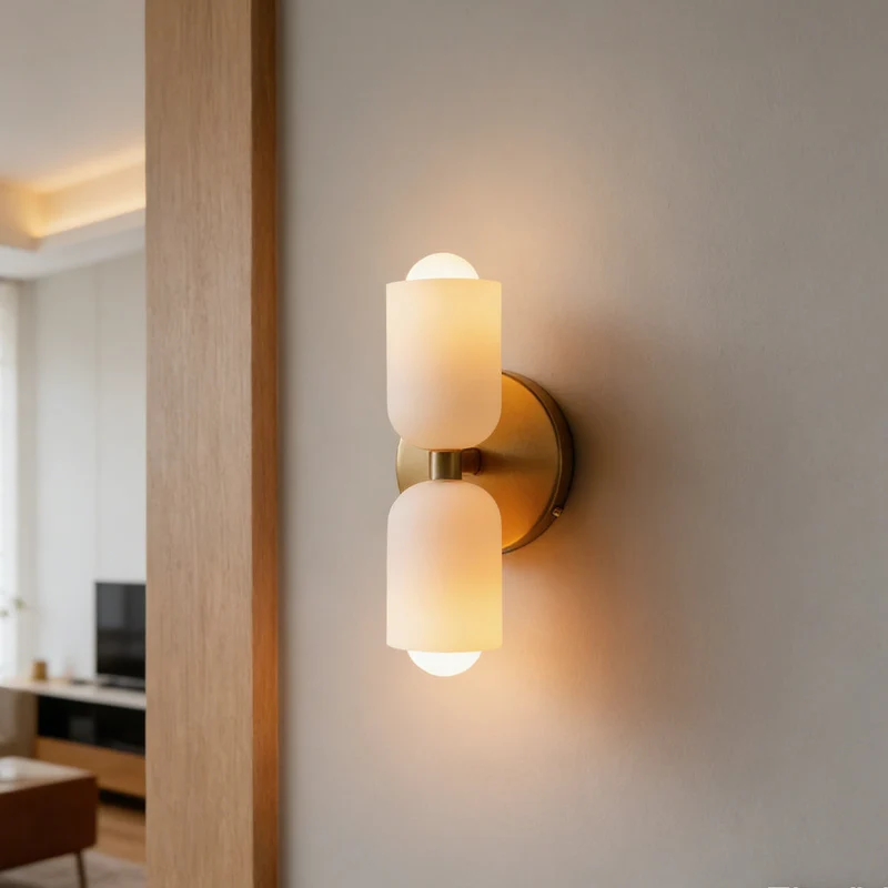 Wandlamp Dubbel Retro Frans Glas E14 Goud Slaapkamer Gang Badkamer Woonkamer Vintage | Sansoti