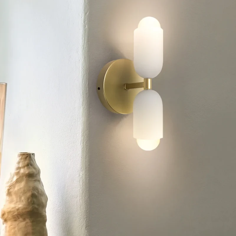 Wandlamp Dubbel Retro Frans Glas E14 Goud Slaapkamer Gang Badkamer Woonkamer Vintage | Sansoti