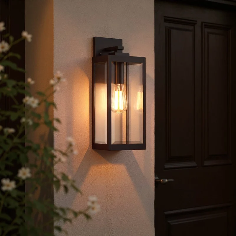 Buitenlamp Wandlamp Zwart Staal Glas 43cm Modern Farmhouse Waterdicht | Sansoti