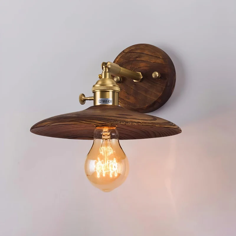 Wandlamp Walnotenhout Messing E27 20cm Rond Woonkamer Slaapkamer Gang Japandi