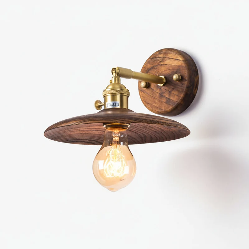 Wandlamp Walnotenhout Messing E27 20cm Rond Woonkamer Slaapkamer Gang Japandi