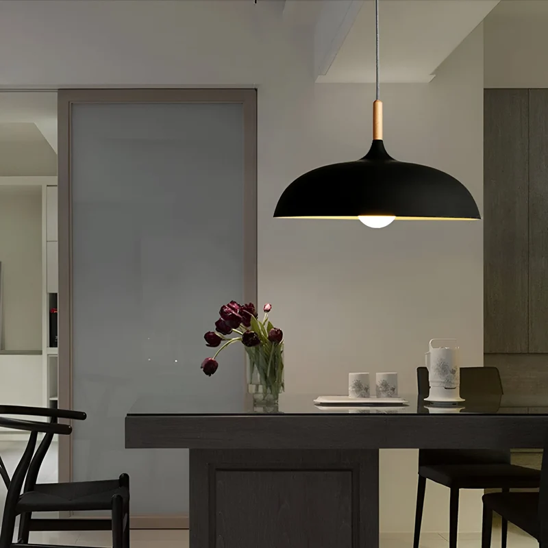 Hanglamp Hout IJzer Scandinavisch Japandi Rond E27 Ø35 Ø60 Eetkamer Keuken | Sansoti