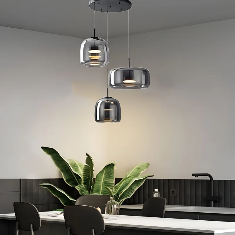 Hanglamp Rookglas Retro Trio Handgeblazen Dimbaar Verstelbaar Zwart | Sansoti