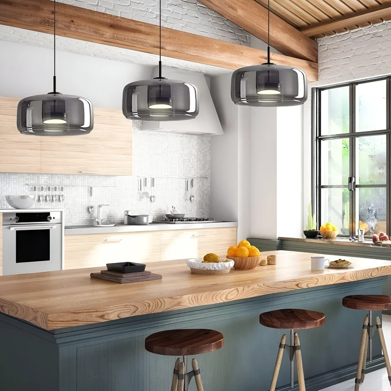 Hanglamp Rookglas Retro Trio Handgeblazen Dimbaar Verstelbaar Zwart | Sansoti