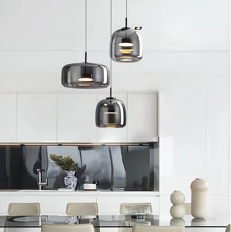 Hanglamp Rookglas Retro Trio Handgeblazen Dimbaar Verstelbaar Zwart | Sansoti