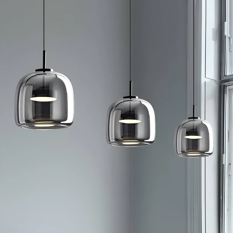 Hanglamp Rookglas Retro Trio Handgeblazen Dimbaar Verstelbaar Zwart | Sansoti