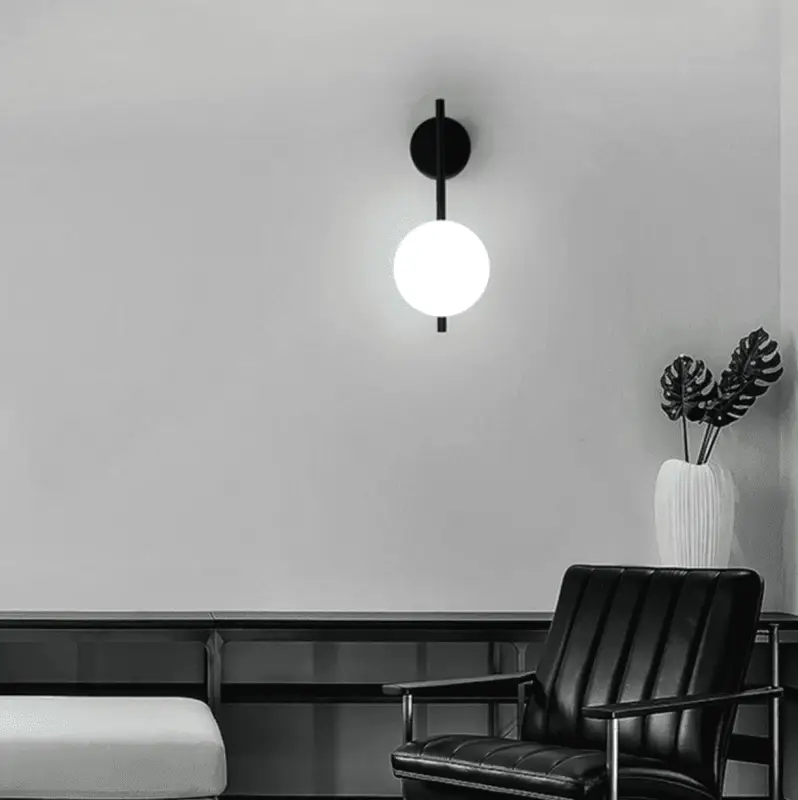 Wandlamp Bol Glas Industrieel Aluminium Zwart Goud 58cm | Sansoti