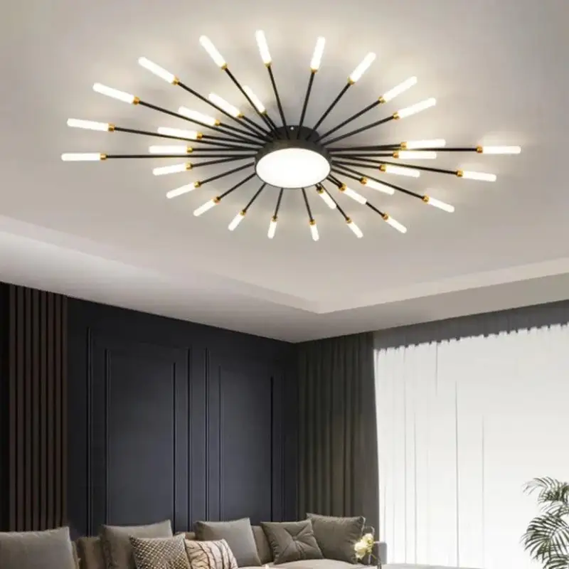 Plafondlamp Zon Design LED Aluminium Goud Zwart 128cm Modern | Sansoti