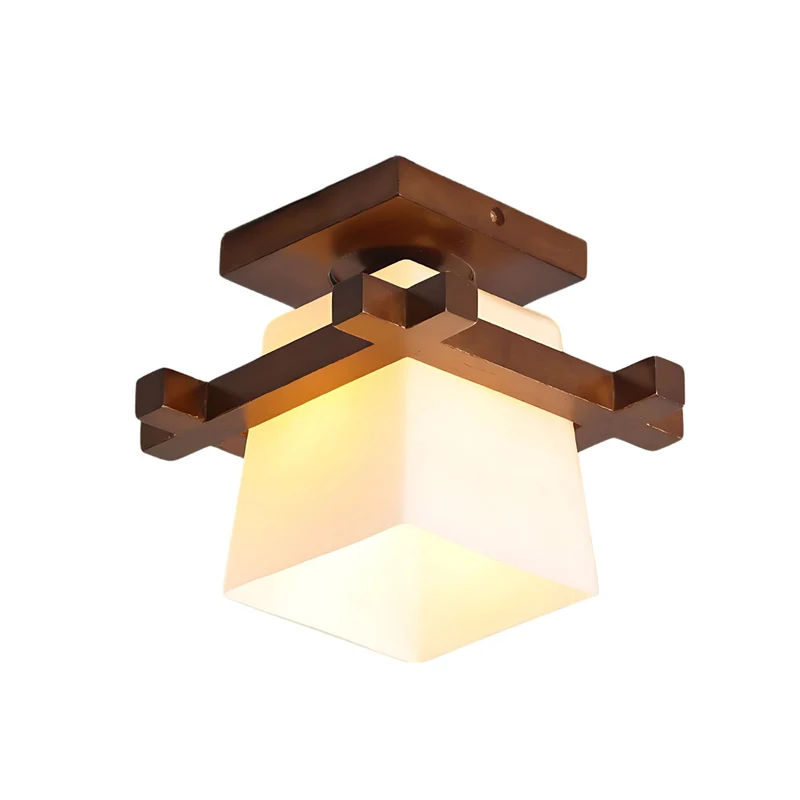 LED plafondlamp hout E27 wit Japandi hal slaapkamer woonkamer 20 cm vierkante plafondlamp Japanse stijl | Sansoti