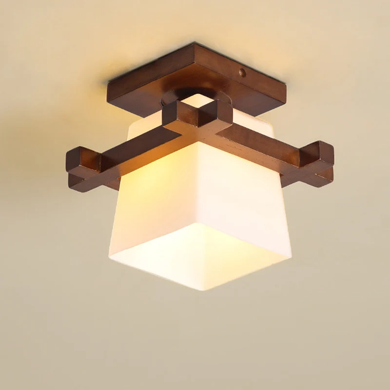 LED plafondlamp hout E27 wit Japandi hal slaapkamer woonkamer 20 cm vierkante plafondlamp Japanse stijl | Sansoti