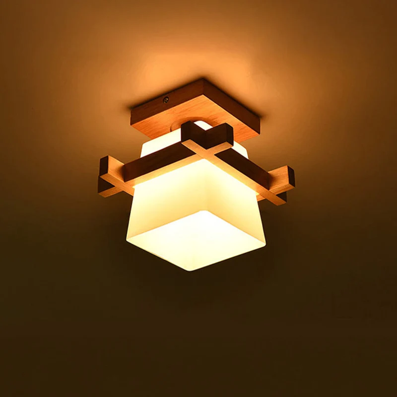 LED plafondlamp hout E27 wit Japandi hal slaapkamer woonkamer 20 cm vierkante plafondlamp Japanse stijl | Sansoti