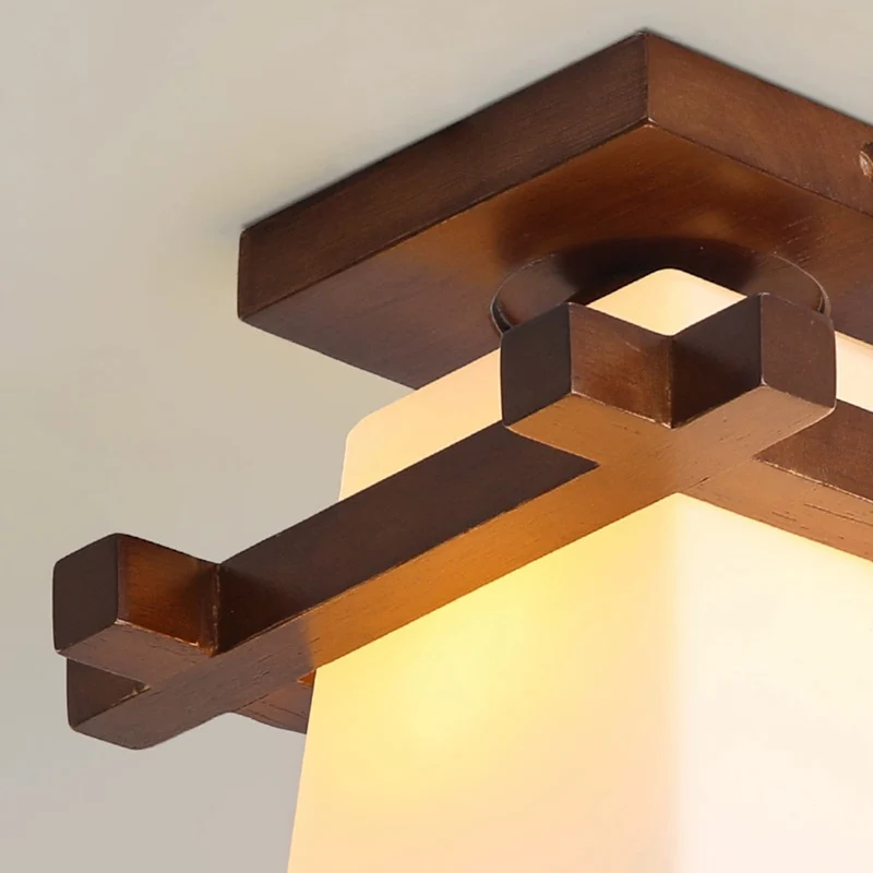 LED plafondlamp hout E27 wit Japandi hal slaapkamer woonkamer 20 cm vierkante plafondlamp Japanse stijl | Sansoti
