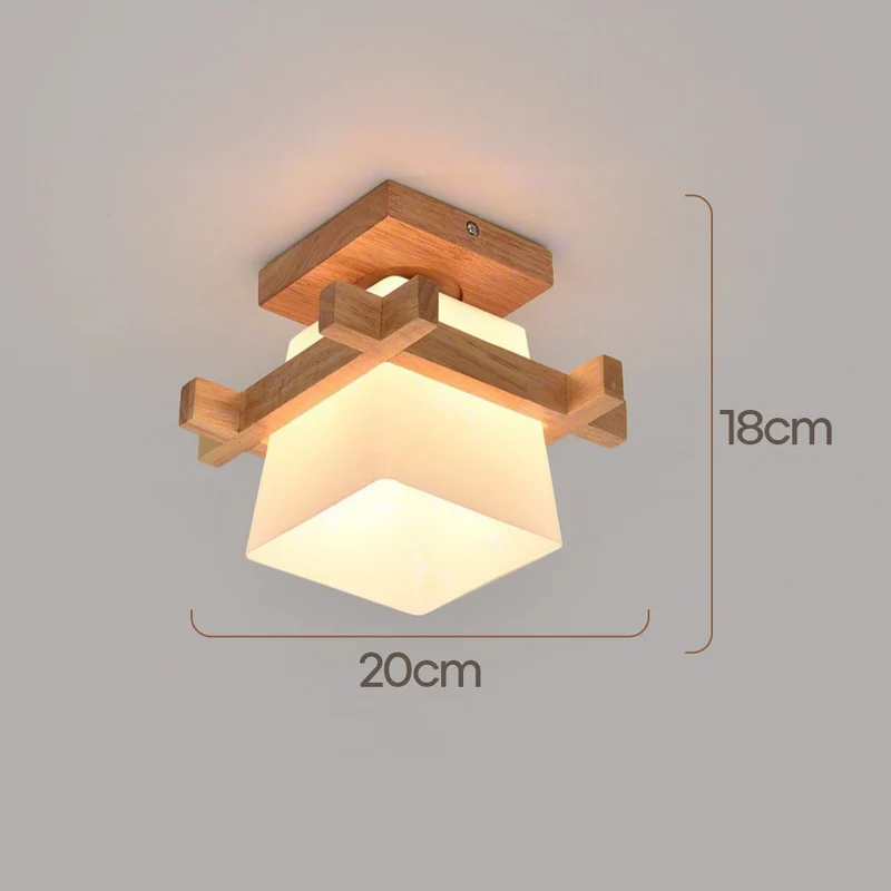 LED plafondlamp hout E27 wit Japandi hal slaapkamer woonkamer 20 cm vierkante plafondlamp Japanse stijl | Sansoti