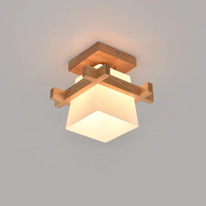 LED plafondlamp hout E27 wit Japandi hal slaapkamer woonkamer 20 cm vierkante plafondlamp Japanse stijl | Sansoti