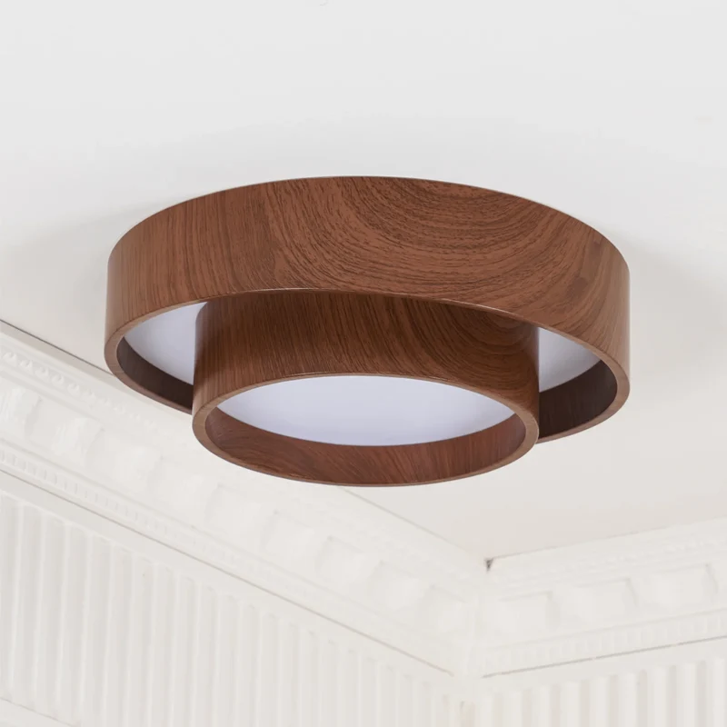 LED plafondlamp houtlook walnoot Japandi woonkamer slaapkamer ronde plafondlamp moderne verlichting houtnerf look | Sansoti