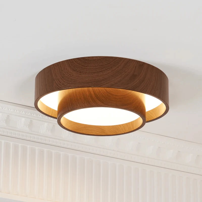 LED plafondlamp houtlook walnoot Japandi woonkamer slaapkamer ronde plafondlamp moderne verlichting houtnerf look | Sansoti