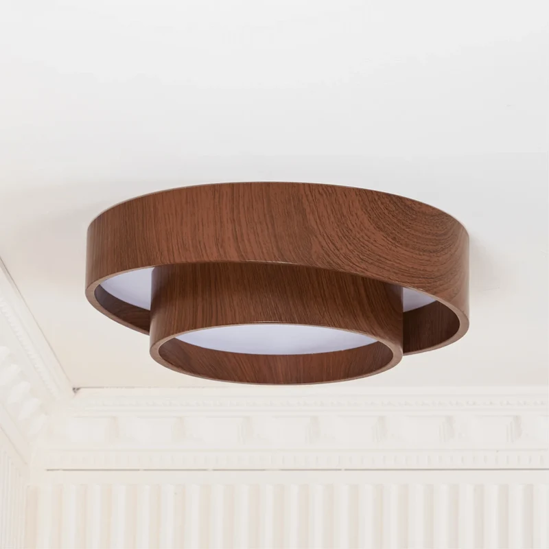 LED plafondlamp houtlook walnoot Japandi woonkamer slaapkamer ronde plafondlamp moderne verlichting houtnerf look | Sansoti