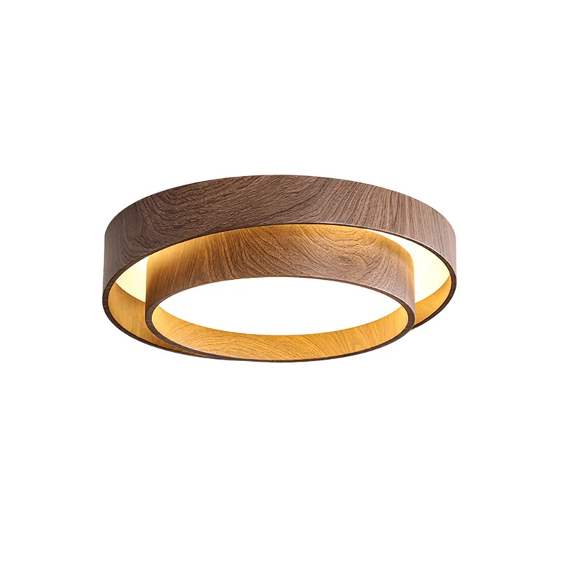 LED plafondlamp houtlook walnoot Japandi woonkamer slaapkamer ronde plafondlamp moderne verlichting houtnerf look | Sansoti