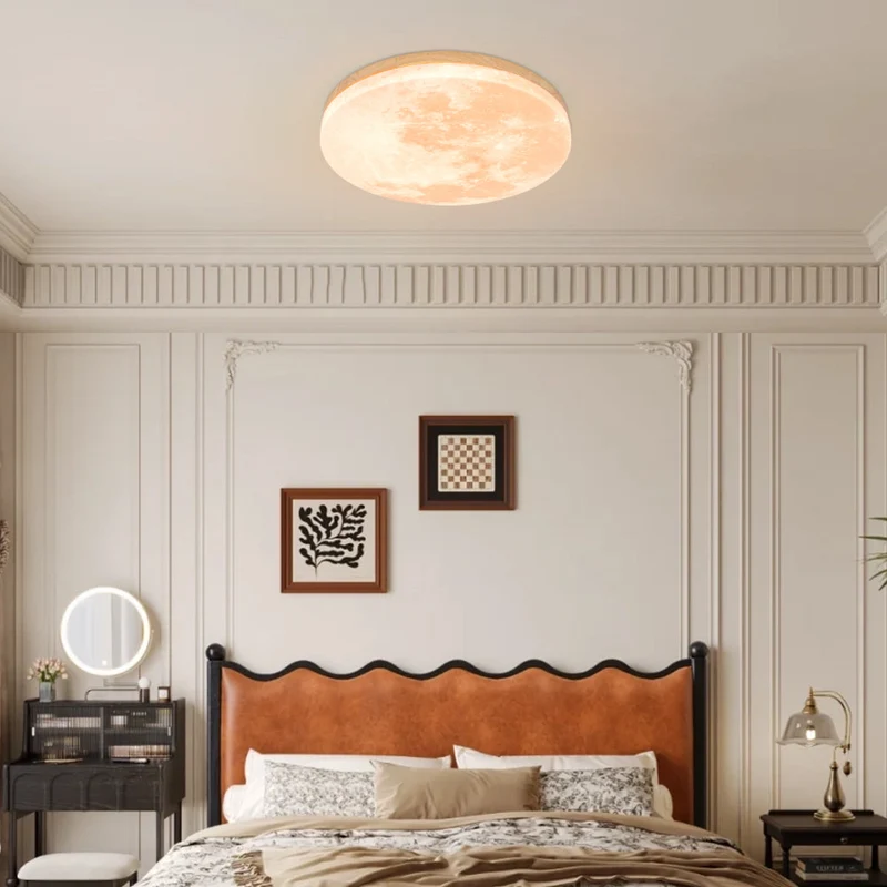 LED Plafondlamp Maanontwerp Hout Acryl Rond 26-48cm Slaapkamer Woonkamer Plafondlamp Maanlamp LED Verlichting Modern Interieur | Sansoti