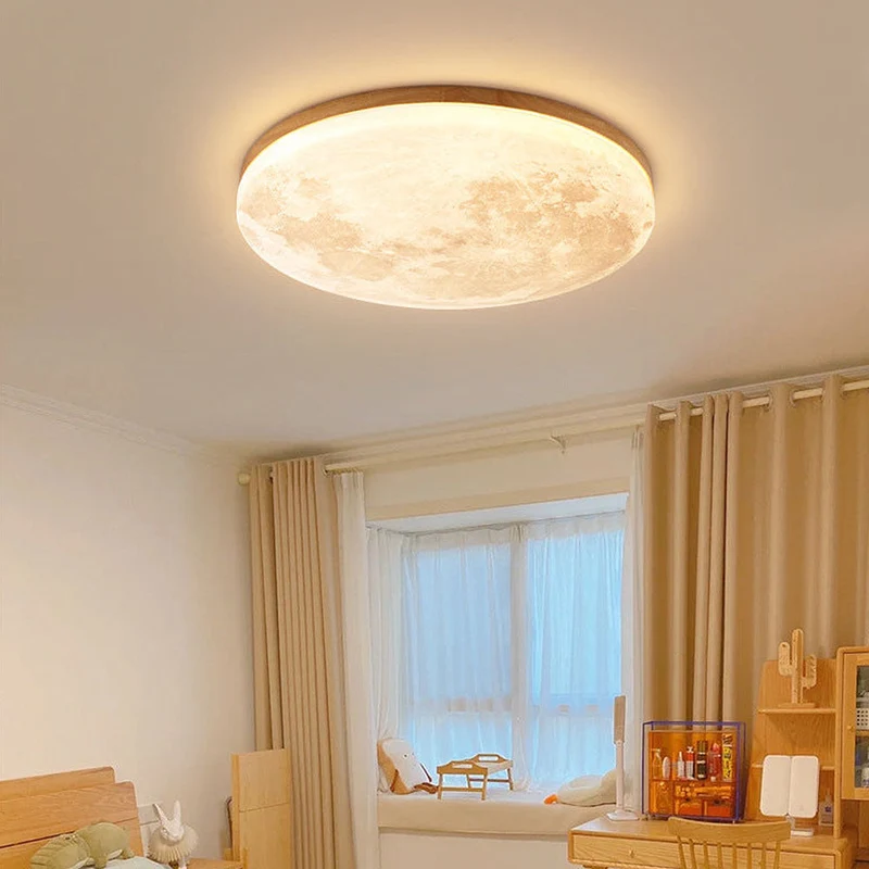 LED Plafondlamp Maanontwerp Hout Acryl Rond 26-48cm Slaapkamer Woonkamer Plafondlamp Maanlamp LED Verlichting Modern Interieur | Sansoti