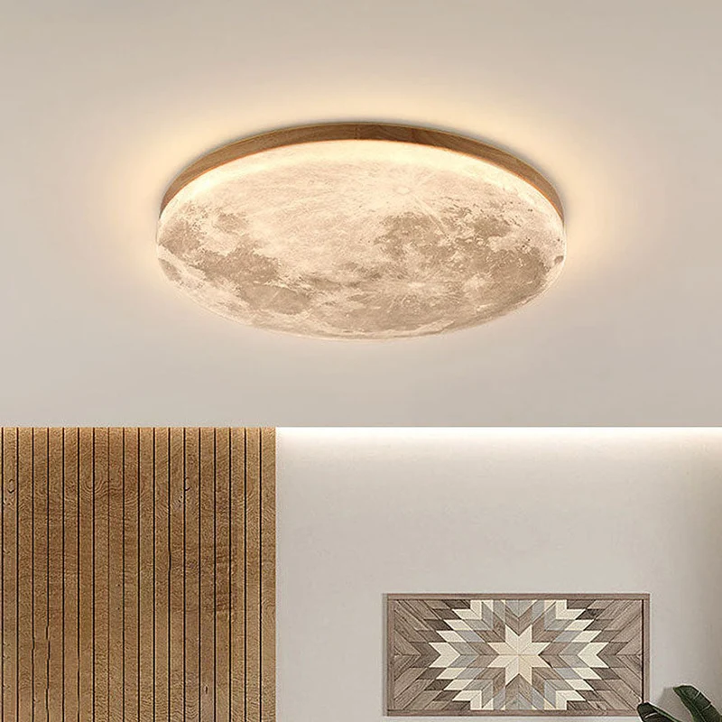LED Plafondlamp Maanontwerp Hout Acryl Rond 26-48cm Slaapkamer Woonkamer Plafondlamp Maanlamp LED Verlichting Modern Interieur | Sansoti