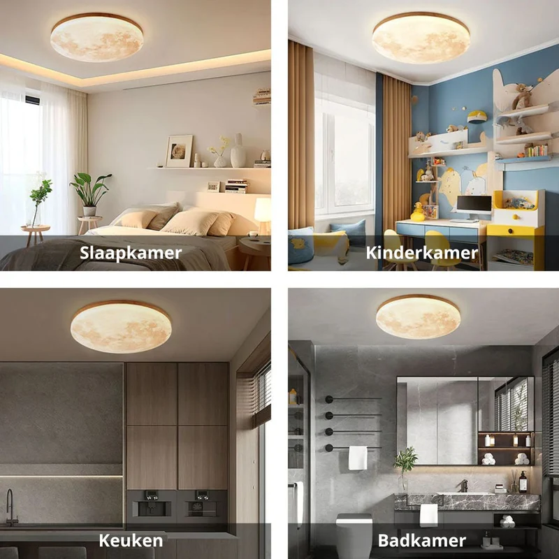 LED Plafondlamp Maanontwerp Hout Acryl Rond 26-48cm Slaapkamer Woonkamer Plafondlamp Maanlamp LED Verlichting Modern Interieur | Sansoti