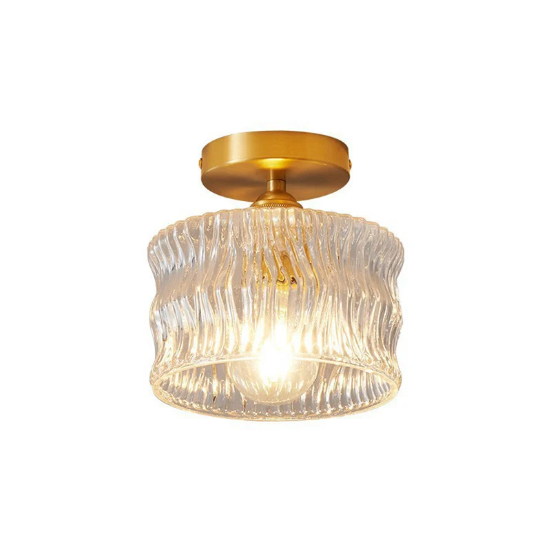 Glazen plafondlamp E27 goud hal slaapkamer woonkamer ribbelglas plafondverlichting compact modern interieur | Sansoti