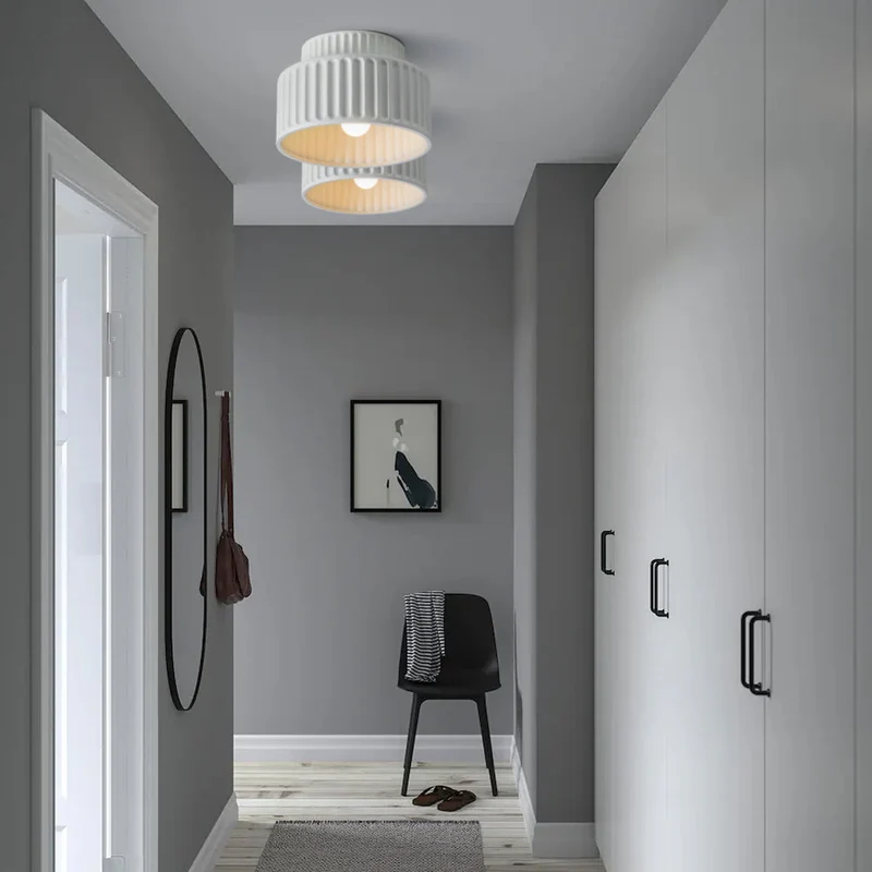 Plafondlamp Geribbeld Resin E27 Wit Compact Modern Interieur Woonkamer Keuken Slaapkamer Retro Design Plafonnière | Sansoti
