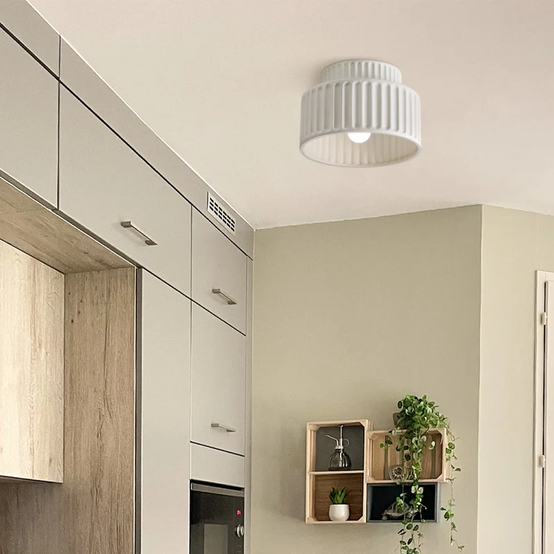 Plafondlamp Geribbeld Resin E27 Wit Compact Modern Interieur Woonkamer Keuken Slaapkamer Retro Design Plafonnière | Sansoti