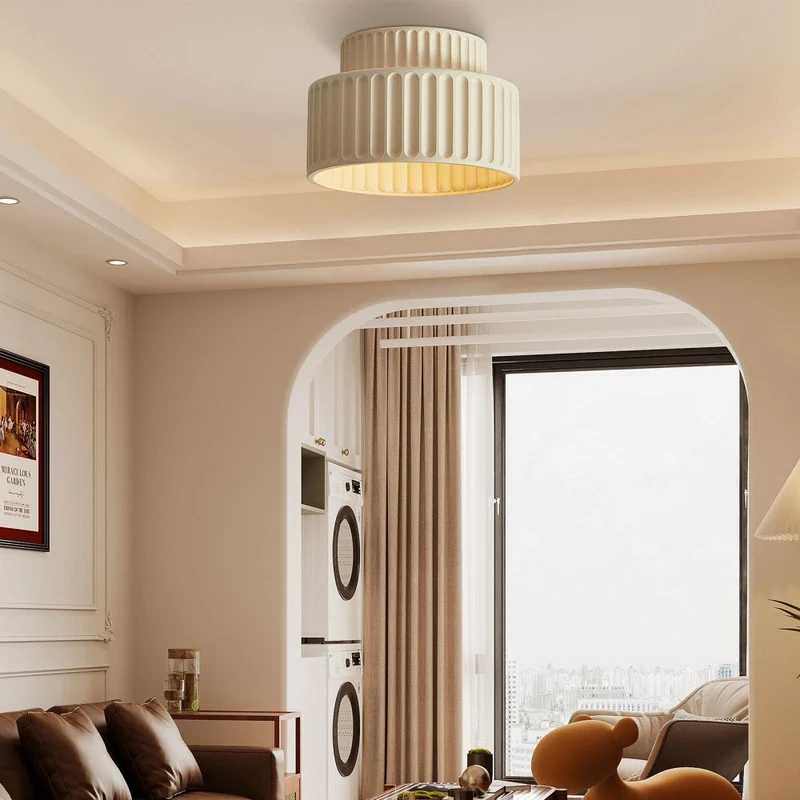 Plafondlamp Geribbeld Resin E27 Wit Compact Modern Interieur Woonkamer Keuken Slaapkamer Retro Design Plafonnière | Sansoti