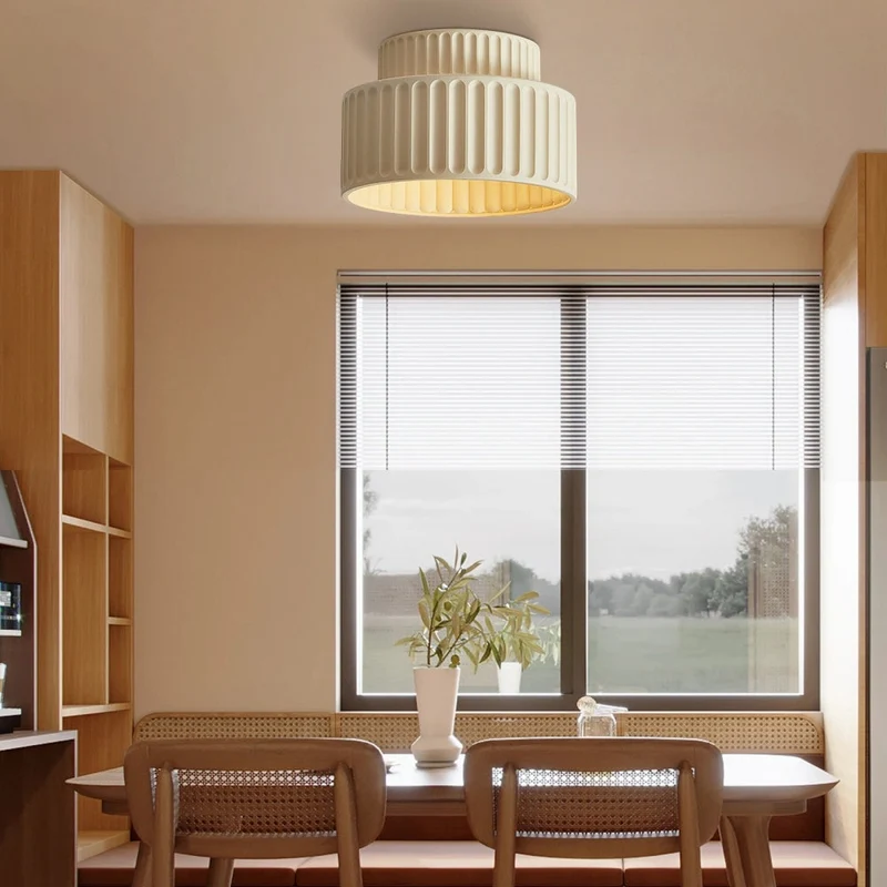 Plafondlamp Geribbeld Resin E27 Wit Compact Modern Interieur Woonkamer Keuken Slaapkamer Retro Design Plafonnière | Sansoti