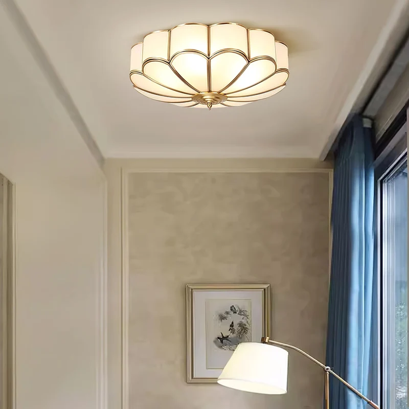 Plafondlamp Glas Messing Goud Rond Klassiek Woonkamer Hal Eetkamer Vintage Design Verlichting Diffuus Licht | Sansoti