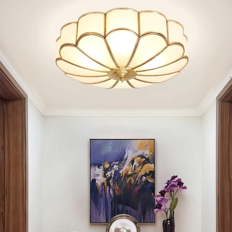 Plafondlamp Glas Messing Goud Rond Klassiek Woonkamer Hal Eetkamer Vintage Design Verlichting Diffuus Licht | Sansoti