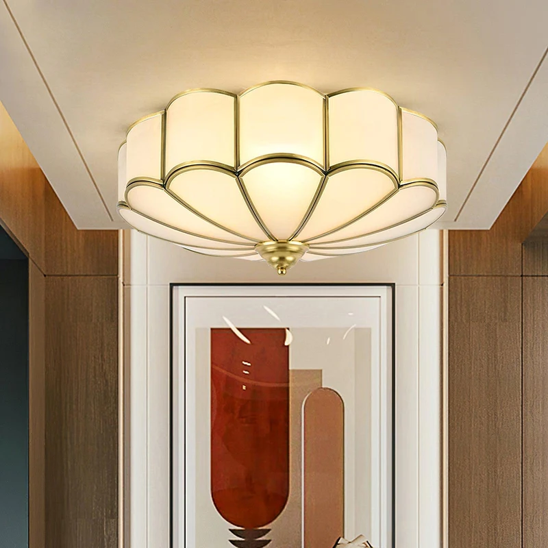 Plafondlamp Glas Messing Goud Rond Klassiek Woonkamer Hal Eetkamer Vintage Design Verlichting Diffuus Licht | Sansoti