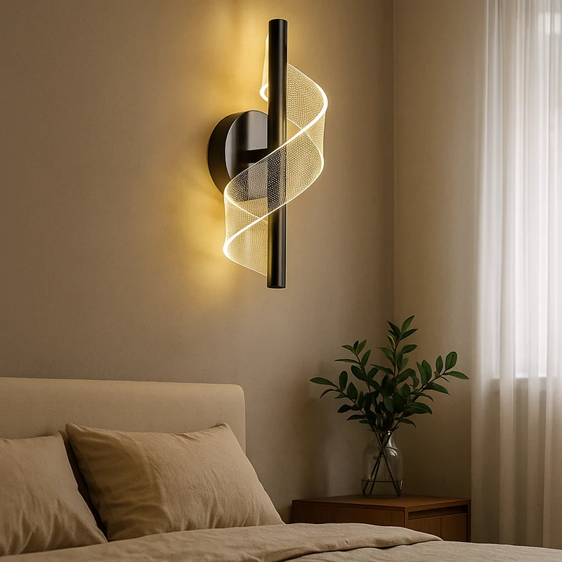 Wandlamp LED Spiraal Acryl Zwart Metaal Woonkamer Slaapkamer Gang Decoratieve Muurlamp Modern Sculpturaal | Sansoti