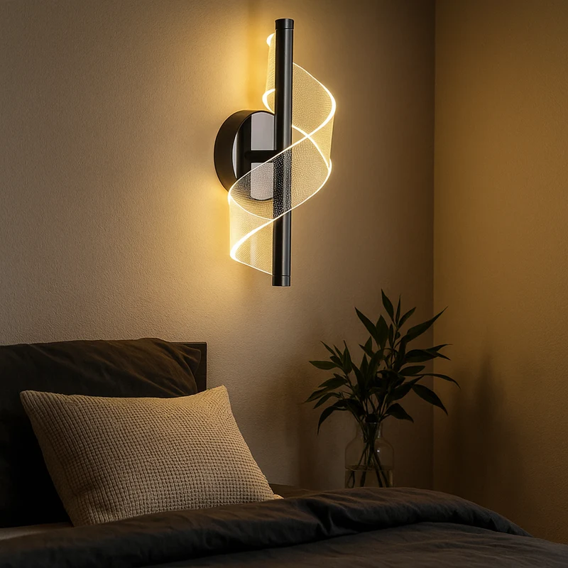 Wandlamp LED Spiraal Acryl Zwart Metaal Woonkamer Slaapkamer Gang Decoratieve Muurlamp Modern Sculpturaal | Sansoti
