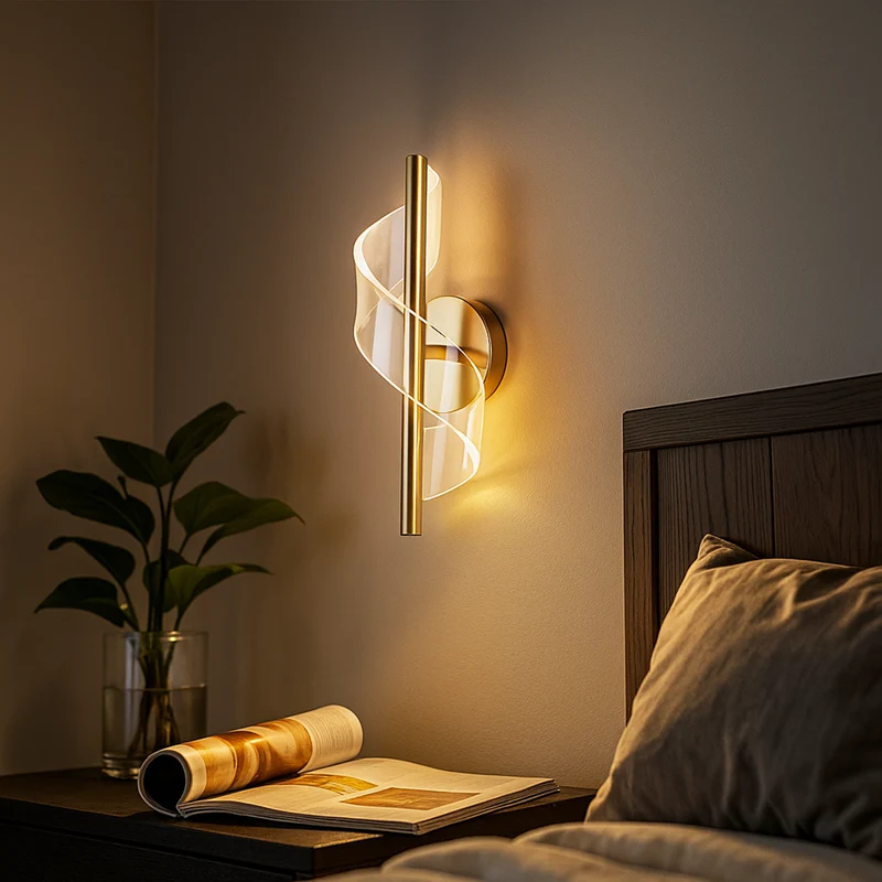 Wandlamp LED Spiraal Acryl Zwart Metaal Woonkamer Slaapkamer Gang Decoratieve Muurlamp Modern Sculpturaal | Sansoti