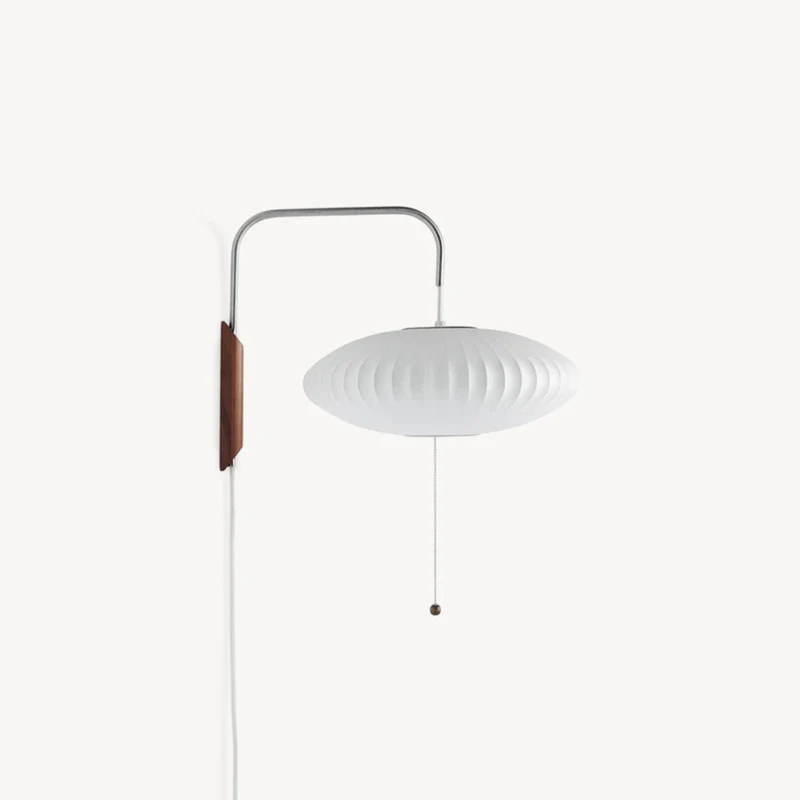Wandlamp Zijden Kap Walnoot Metaal Wit Woonkamer Slaapkamer | Sansoti