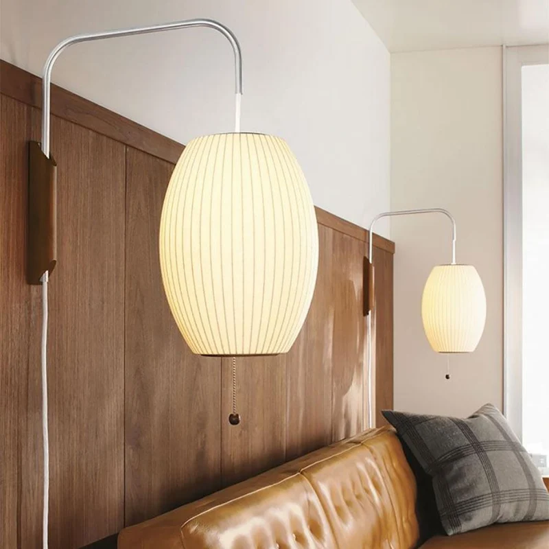 Wandlamp Zijden Kap Walnoot Metaal Wit Woonkamer Slaapkamer | Sansoti