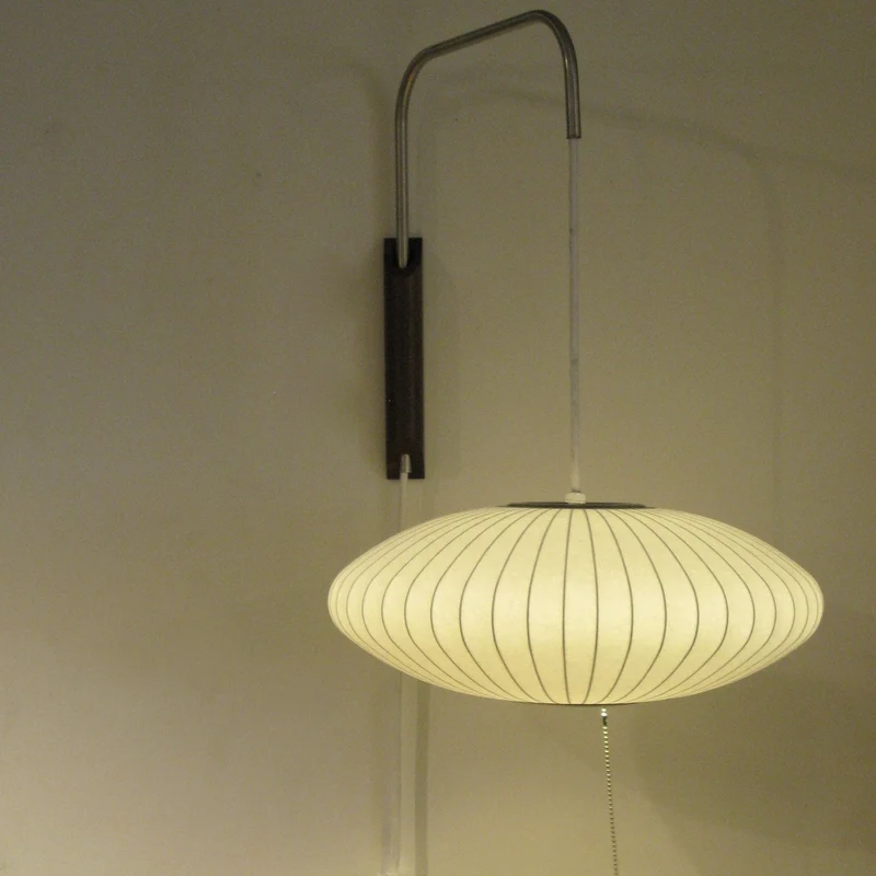Wandlamp Zijden Kap Walnoot Metaal Wit Woonkamer Slaapkamer | Sansoti