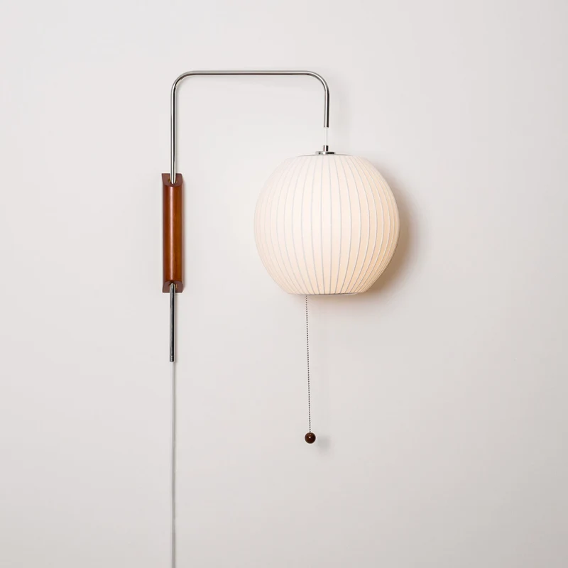 Wandlamp Zijden Kap Walnoot Metaal Wit Woonkamer Slaapkamer | Sansoti