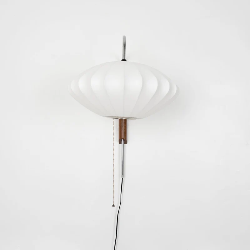 Wandlamp Zijden Kap Walnoot Metaal Wit Woonkamer Slaapkamer | Sansoti