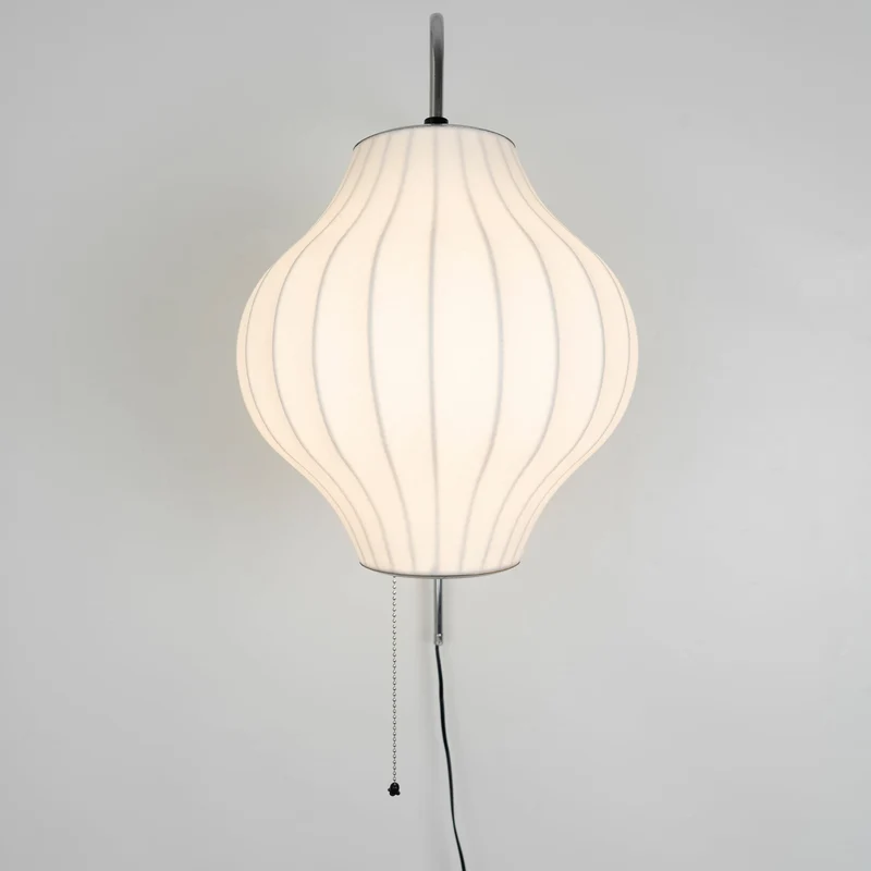 Wandlamp Zijden Kap Walnoot Metaal Wit Woonkamer Slaapkamer | Sansoti