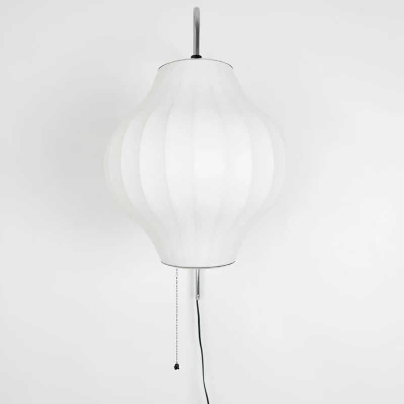 Wandlamp Zijden Kap Walnoot Metaal Wit Woonkamer Slaapkamer | Sansoti