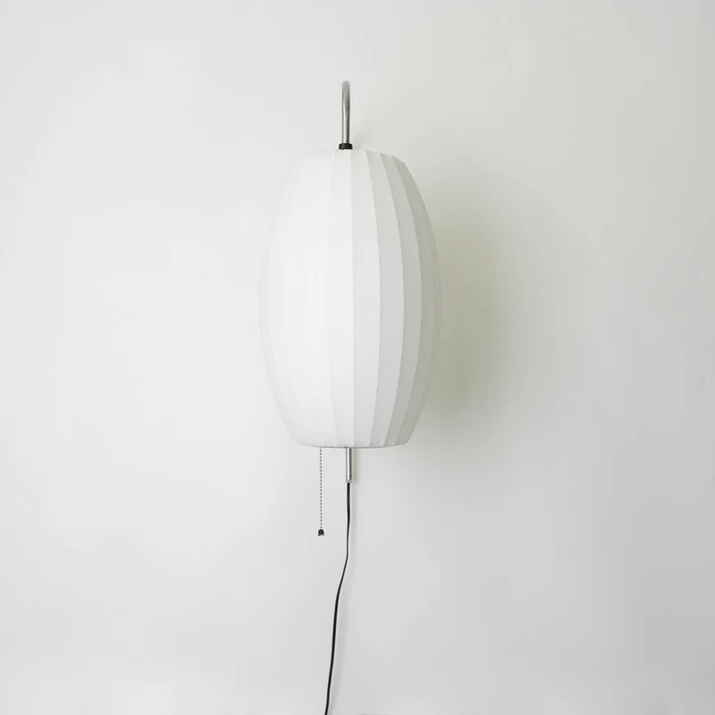 Wandlamp Zijden Kap Walnoot Metaal Wit Woonkamer Slaapkamer | Sansoti