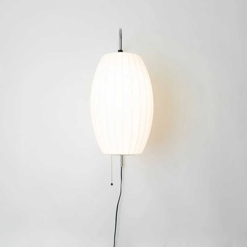 Wandlamp Zijden Kap Walnoot Metaal Wit Woonkamer Slaapkamer | Sansoti
