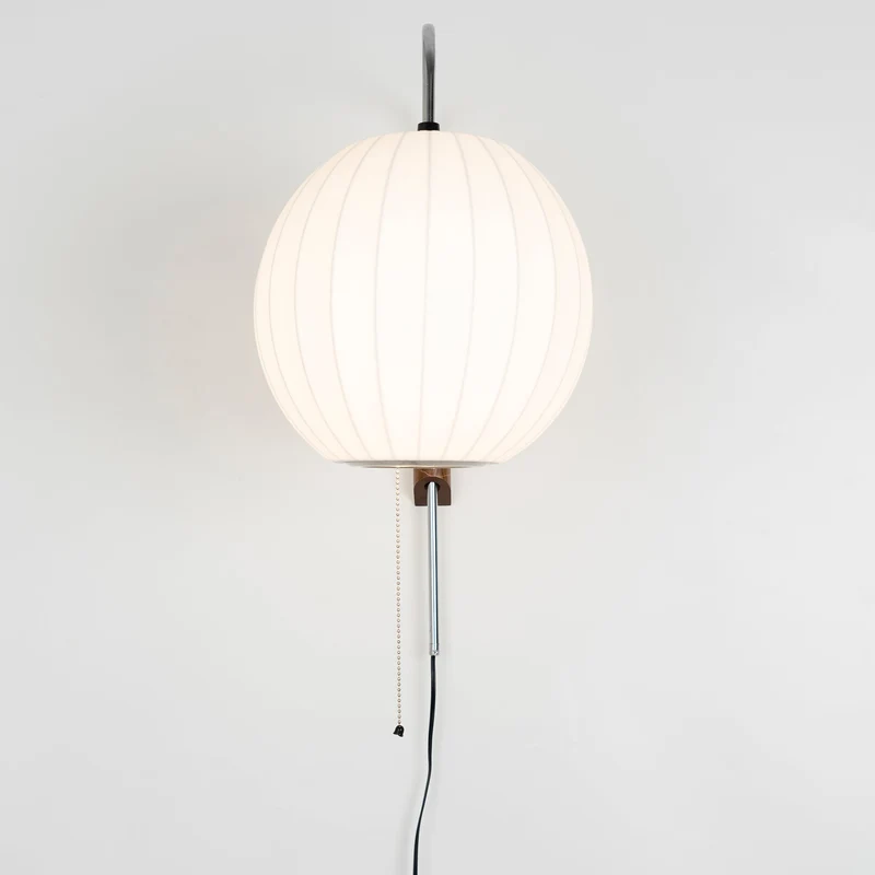 Wandlamp Zijden Kap Walnoot Metaal Wit Woonkamer Slaapkamer | Sansoti